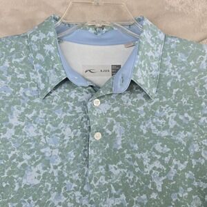 KJUS Men Large 52 Polo Shirt Blue Green Camo Polyester Wicking Beaver Creek